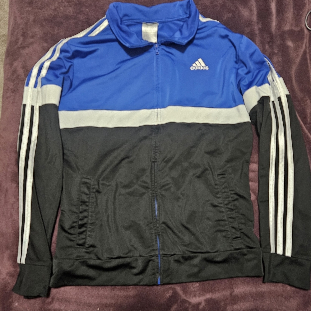 ADIDAS  Boys blue black full zip athletic TRACK JACKET Youth XL